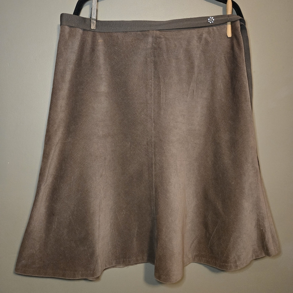 GAP Women's Stretch Brown Velvet A-line Skirt Ribbon Belt Flower Cotton Size 16